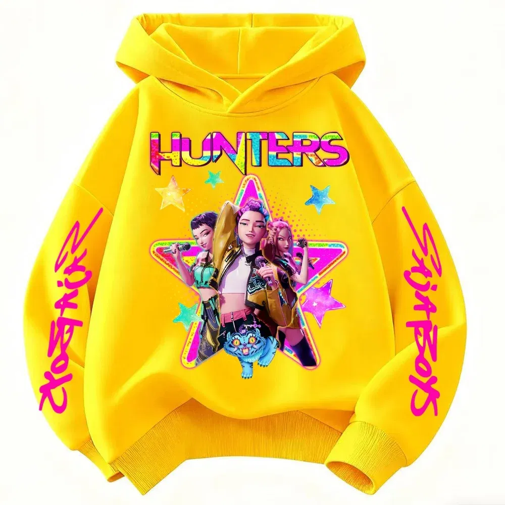 Color: Ivory, Kid Size: 4T - KPop Demon Hunters Huntrix Girls Sweatshirts Spring Fall Boys Children Hoodies Long Sleeves T-shirt Jacket Toddler Kids Clothes