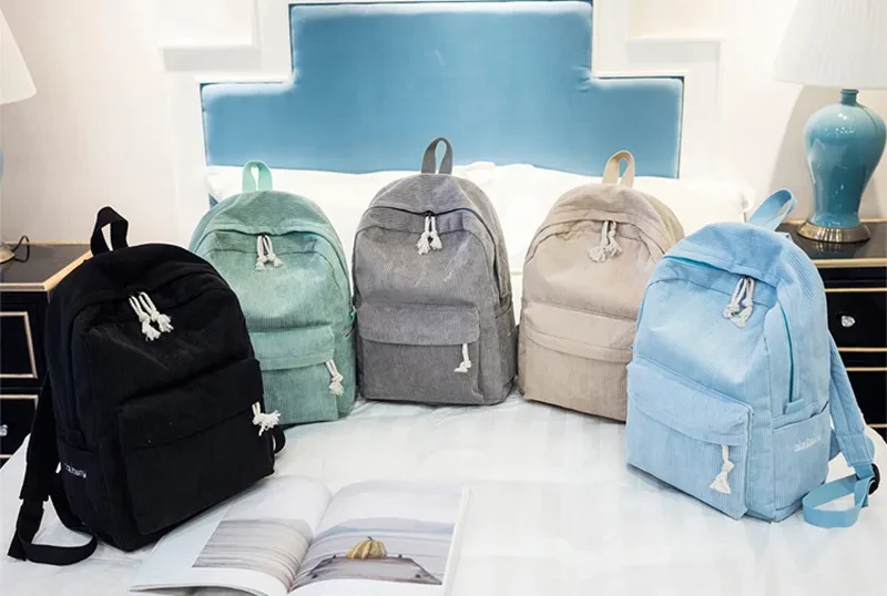Corduroy Backpack Students Shoulder School Bags