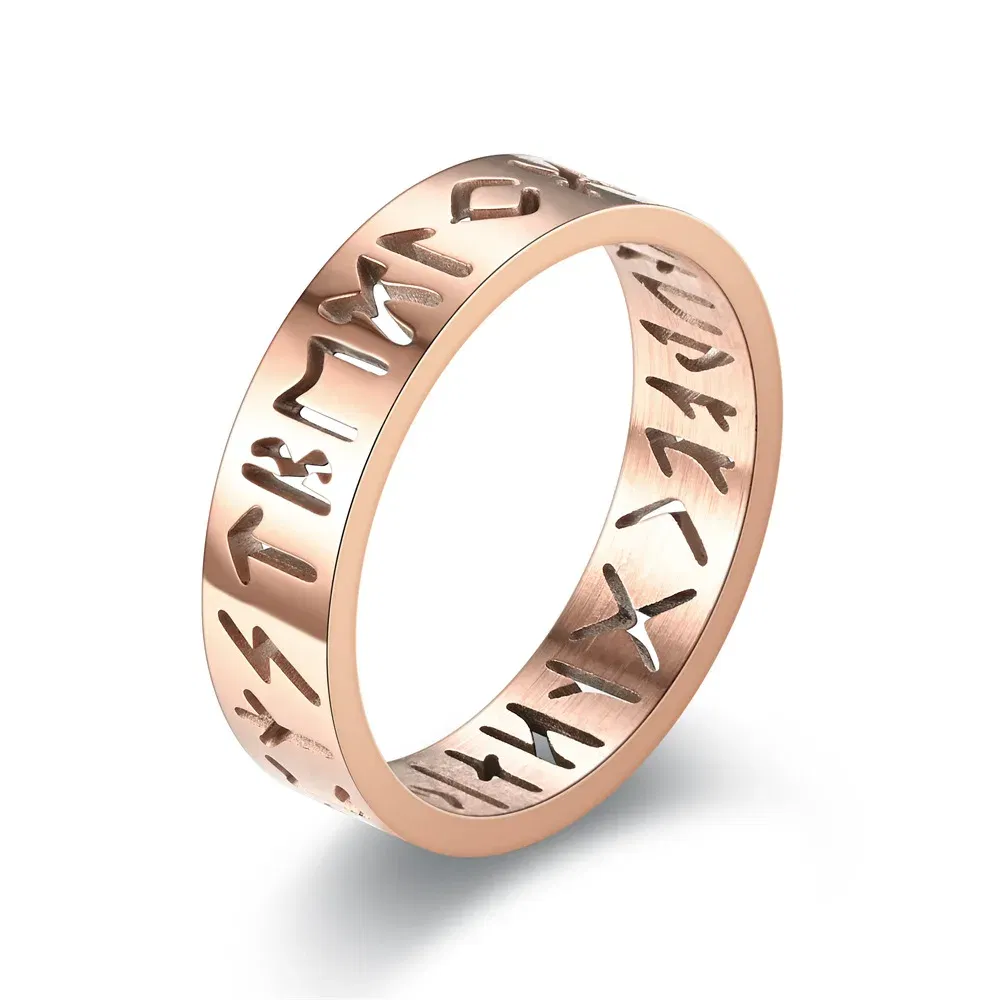Main Stone Color: Hot Pink, Ring Size: 4.25 - 2023 New Stainless Steel Hollow Out Ring for Men Women Fashion Hollow Rune Design Finger Anillo Antiestres Anxiety Rings