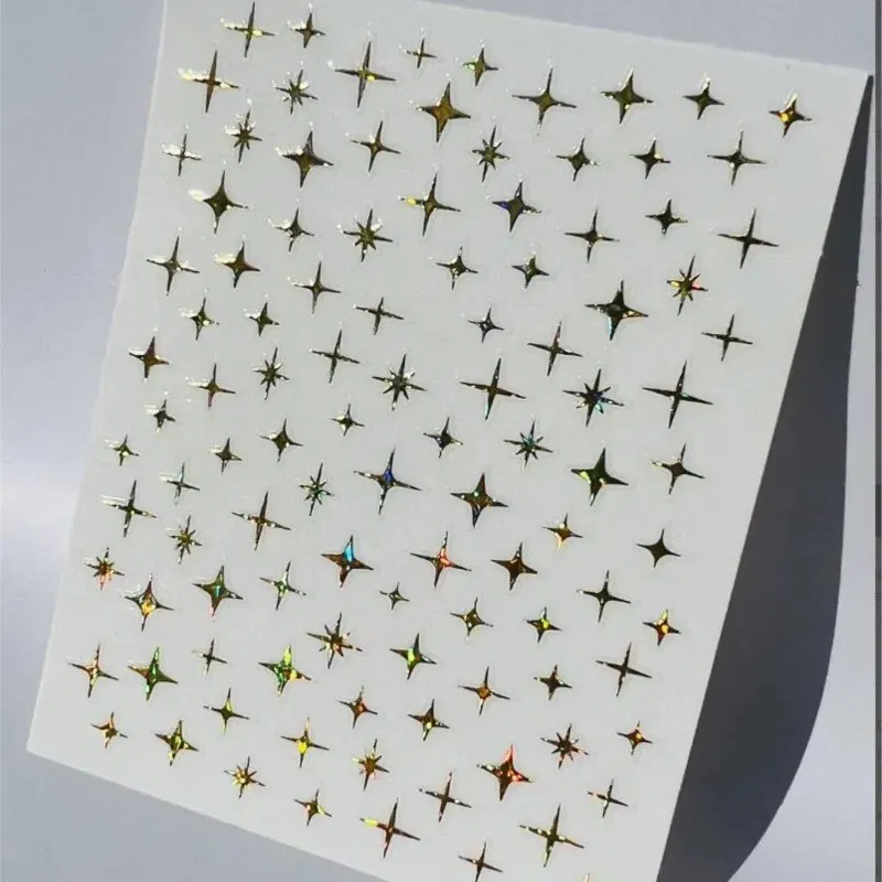 Color: Blue with White - 3D Laser Silver/Rose Gold Hollow Cross Star Nail Art Stickers Design Self-Adhesive Hollow Cross Star Nail/Body Art Decor Sticker