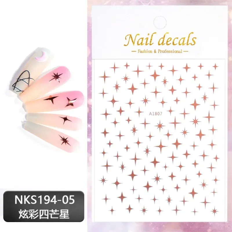 Color: Blue with White - 3D Laser Silver/Rose Gold Hollow Cross Star Nail Art Stickers Design Self-Adhesive Hollow Cross Star Nail/Body Art Decor Sticker
