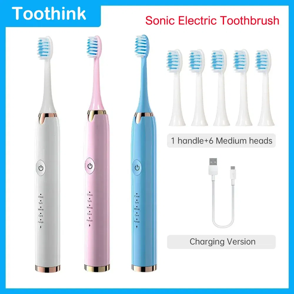 Color: Brown - Sonic Electric Toothbrush Oral Care Whitening Tooth Brush Rechargeable Automatic Adult IPX7 Waterproof Powerful Smart Toothbrush