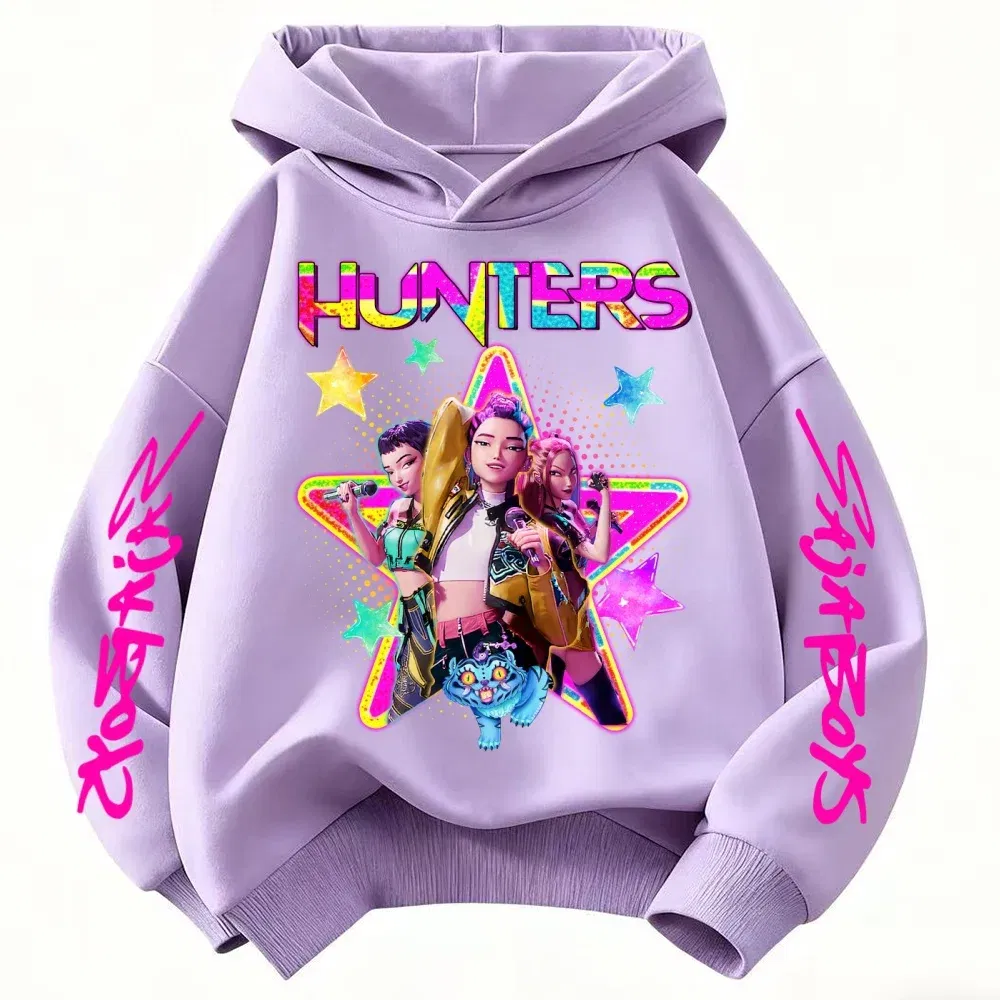 Color: Red, Kid Size: 4 - KPop Demon Hunters Huntrix Girls Sweatshirts Spring Fall Boys Children Hoodies Long Sleeves T-shirt Jacket Toddler Kids Clothes