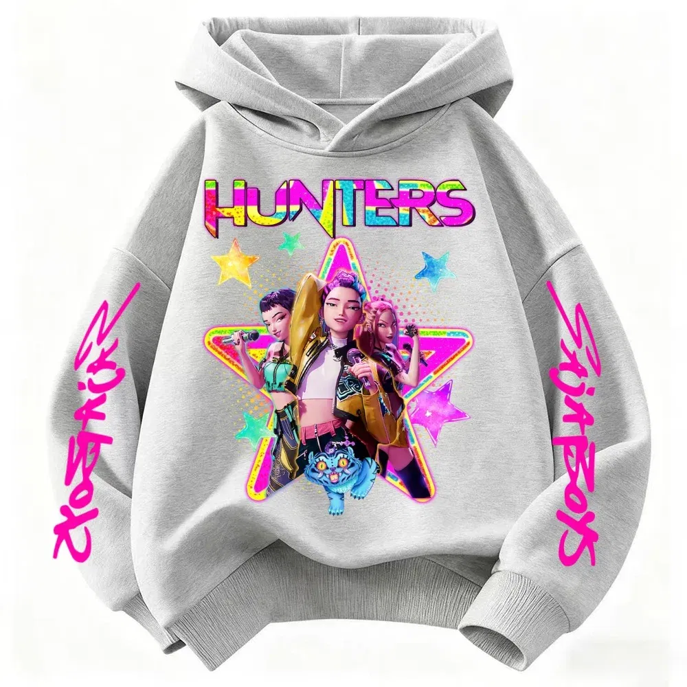 Color: Red, Kid Size: 4 - KPop Demon Hunters Huntrix Girls Sweatshirts Spring Fall Boys Children Hoodies Long Sleeves T-shirt Jacket Toddler Kids Clothes