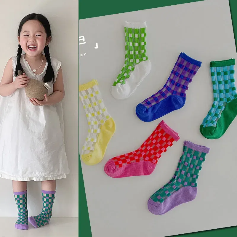 Color: Gold, Size: 7-9T - Boys Summer Socks Girls Thin Socks Trendy Pattern Crew Socks Children Socks 3 Pairs