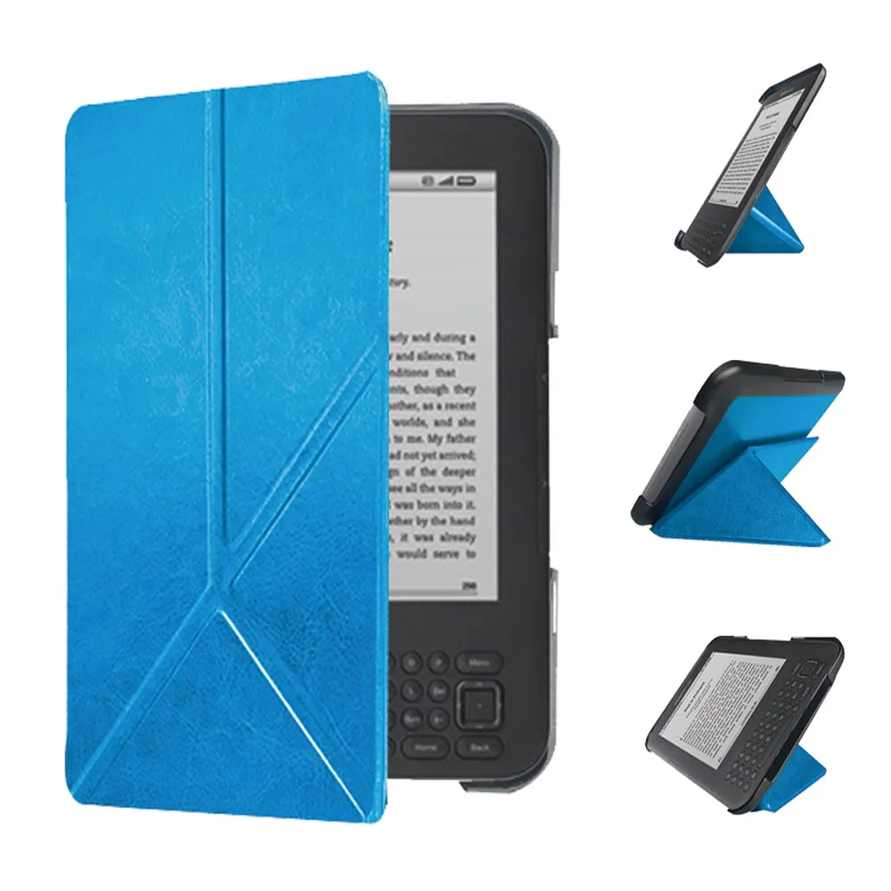 Color: Navy - Lightweight Stand Case For Kindle Keyboard 3rd Gen Leather Cover Reader Kindle3 Kindle D00901 Flip Folio Magnetic Closure