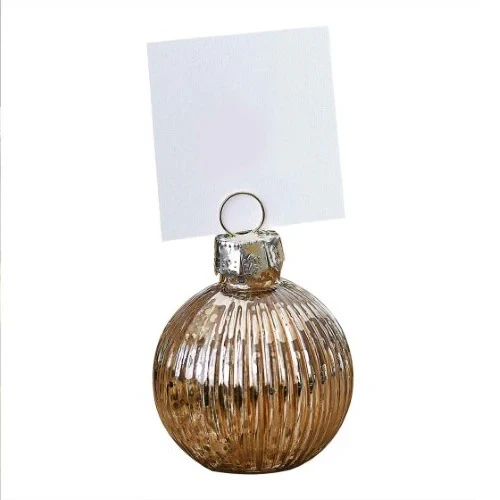 Velvet Luxe Gold Ribbed Glass Bauble Table Place Card Holder