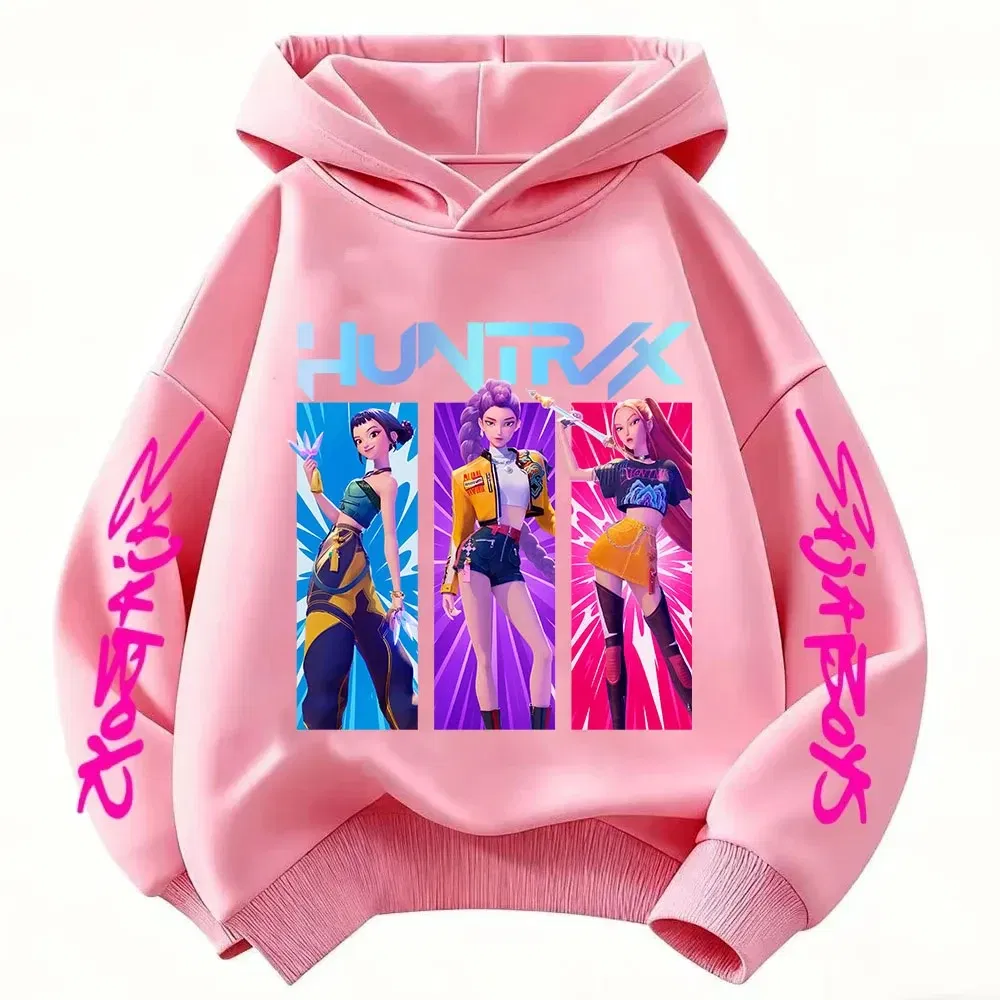 Color: Beige, Kid Size: 7 - Cartoon Hoodie for Boys and Girls KPop Demon Hunter Rumi Derpy Warm and Thick, Fashionable Casual Top, Printed Purple Sweatshirt