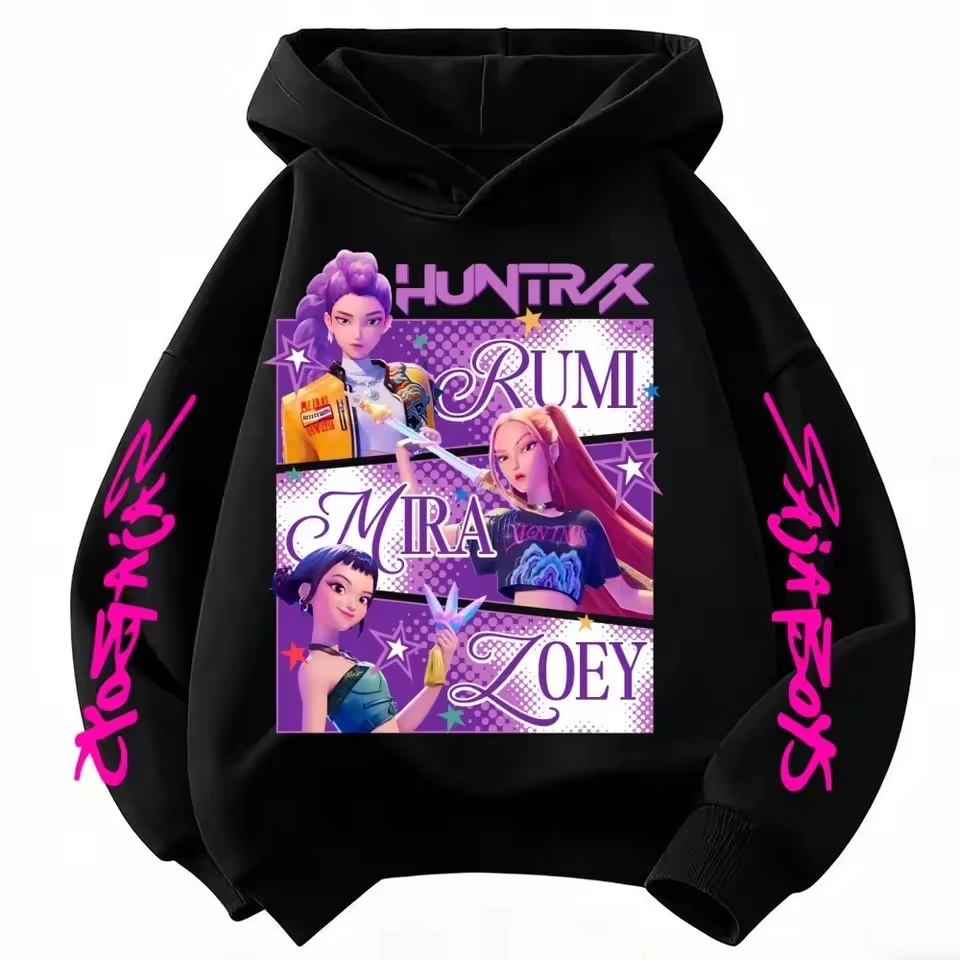 Color: Beige, Kid Size: 7 - Cartoon Hoodie for Boys and Girls KPop Demon Hunter Rumi Derpy Warm and Thick, Fashionable Casual Top, Printed Purple Sweatshirt