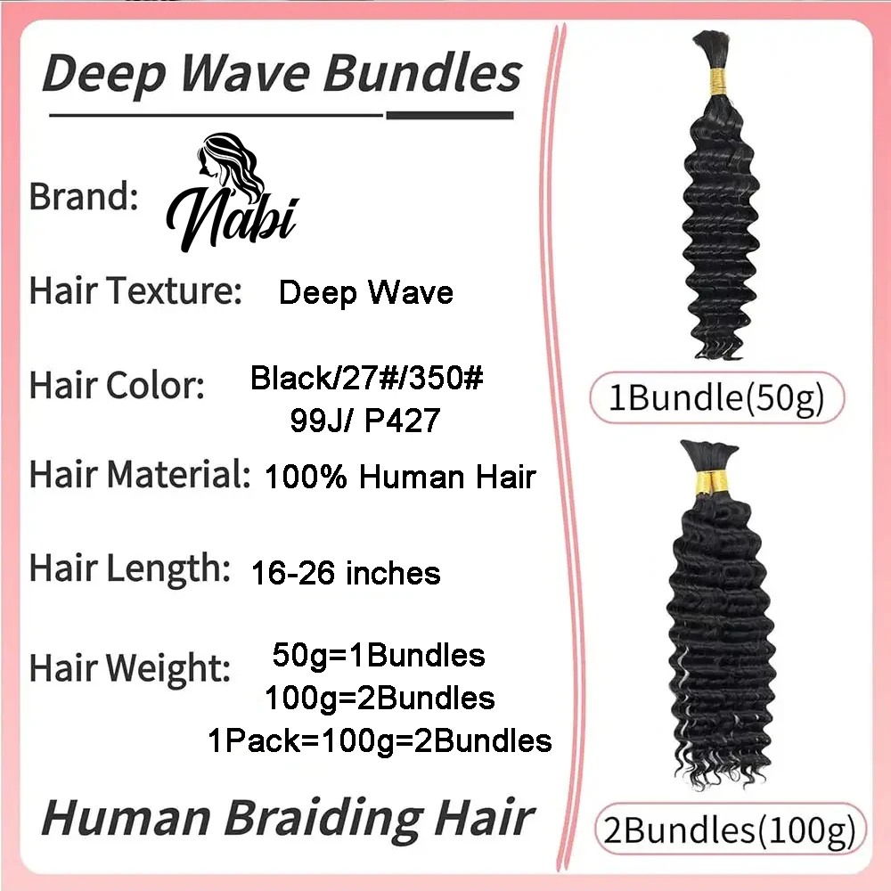 Color: NC/4HL, Material Grade: virgin hair, Longest Hair Proportion: 30%-55%, Stretched Length: 20inches, Bulk Buy: 5pcs/lot - NABI Deep Wave Boho Braiding Hair Bulk 16inches No Weft Human Hair Extension Curly Hair Bundles for Boho Braids