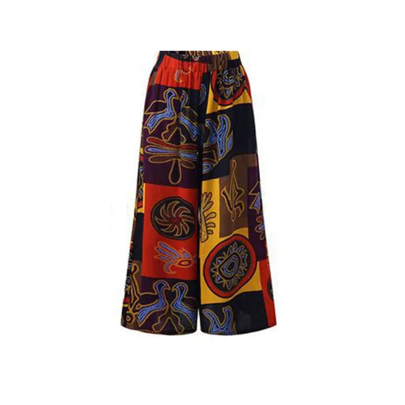 Color: Red, Size: M - Ethnic Style Wide Leg Trousers Women Yoga Harem Pants Gypsy Hippie Thai Boho Court Pants Ruched Waist Aladdin Women's Pants