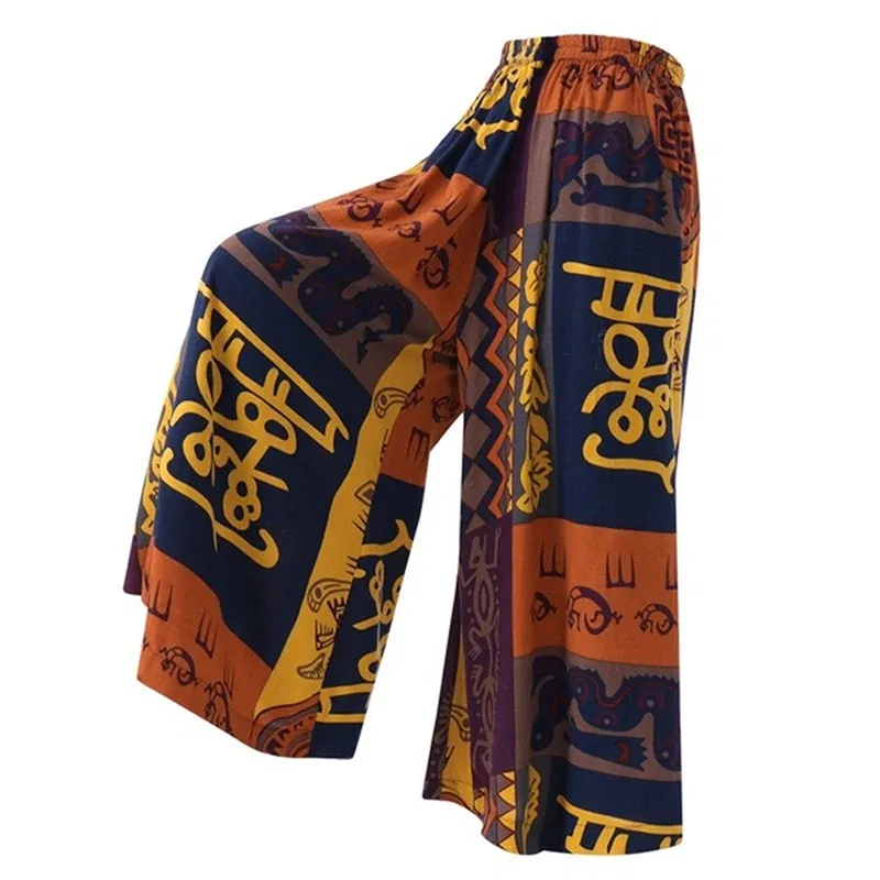 Color: Red, Size: M - Ethnic Style Wide Leg Trousers Women Yoga Harem Pants Gypsy Hippie Thai Boho Court Pants Ruched Waist Aladdin Women's Pants