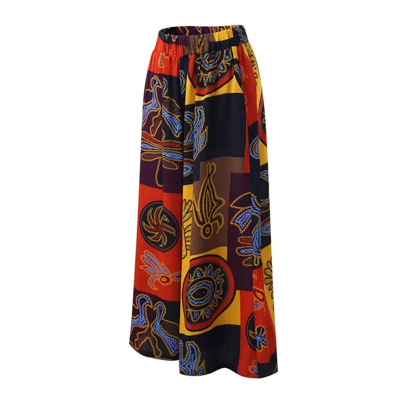 Color: Red, Size: M - Ethnic Style Wide Leg Trousers Women Yoga Harem Pants Gypsy Hippie Thai Boho Court Pants Ruched Waist Aladdin Women's Pants