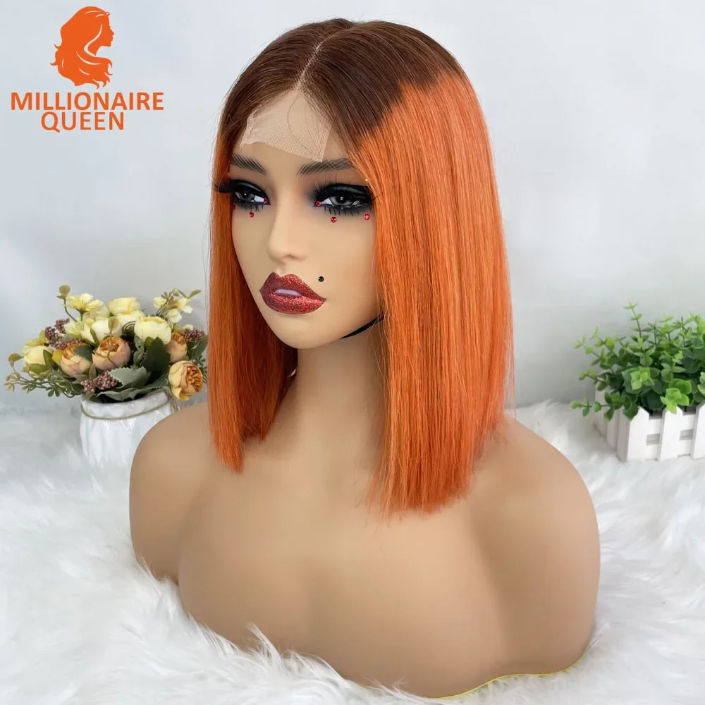 Color: Blue, Stretched Length: 8inches, Density: 250%, Lace Size: 2x6 - Highlight P4/30 Brown Vietname Bone Straight Bob Wig Super Double Drawn Human Hair 2x6 Glueless Lace Closure Wig For Black Women
