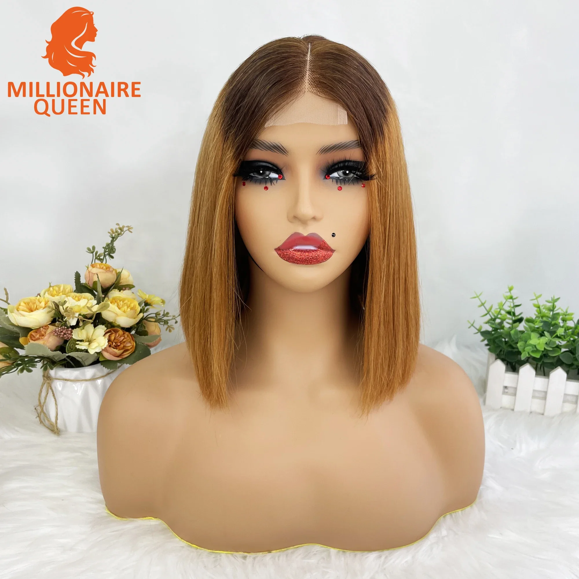 Color: Blue, Stretched Length: 8inches, Density: 250%, Lace Size: 2x6 - Highlight P4/30 Brown Vietname Bone Straight Bob Wig Super Double Drawn Human Hair 2x6 Glueless Lace Closure Wig For Black Women
