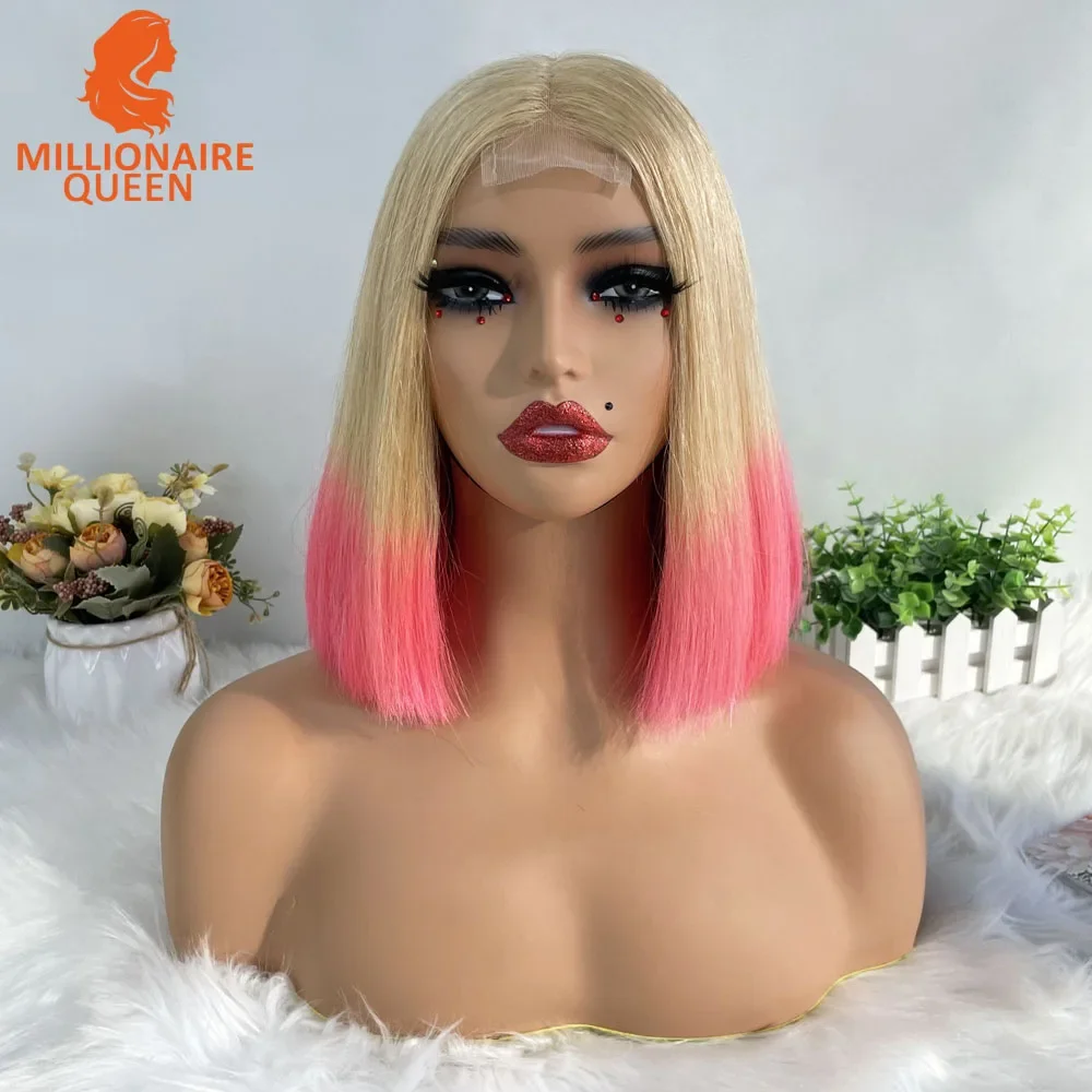 Color: Blue, Stretched Length: 8inches, Density: 250%, Lace Size: 2x6 - Highlight P4/30 Brown Vietname Bone Straight Bob Wig Super Double Drawn Human Hair 2x6 Glueless Lace Closure Wig For Black Women