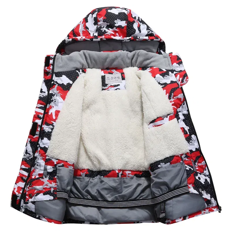 Color: GRAY, Kid Size: 3T - RAISE -30 Degree Russian Winter Children Ski Suit Waterproof Plus Velvet Warm Hooded Coat Boy Overalls 3-20 Years Girl Snowsuits
