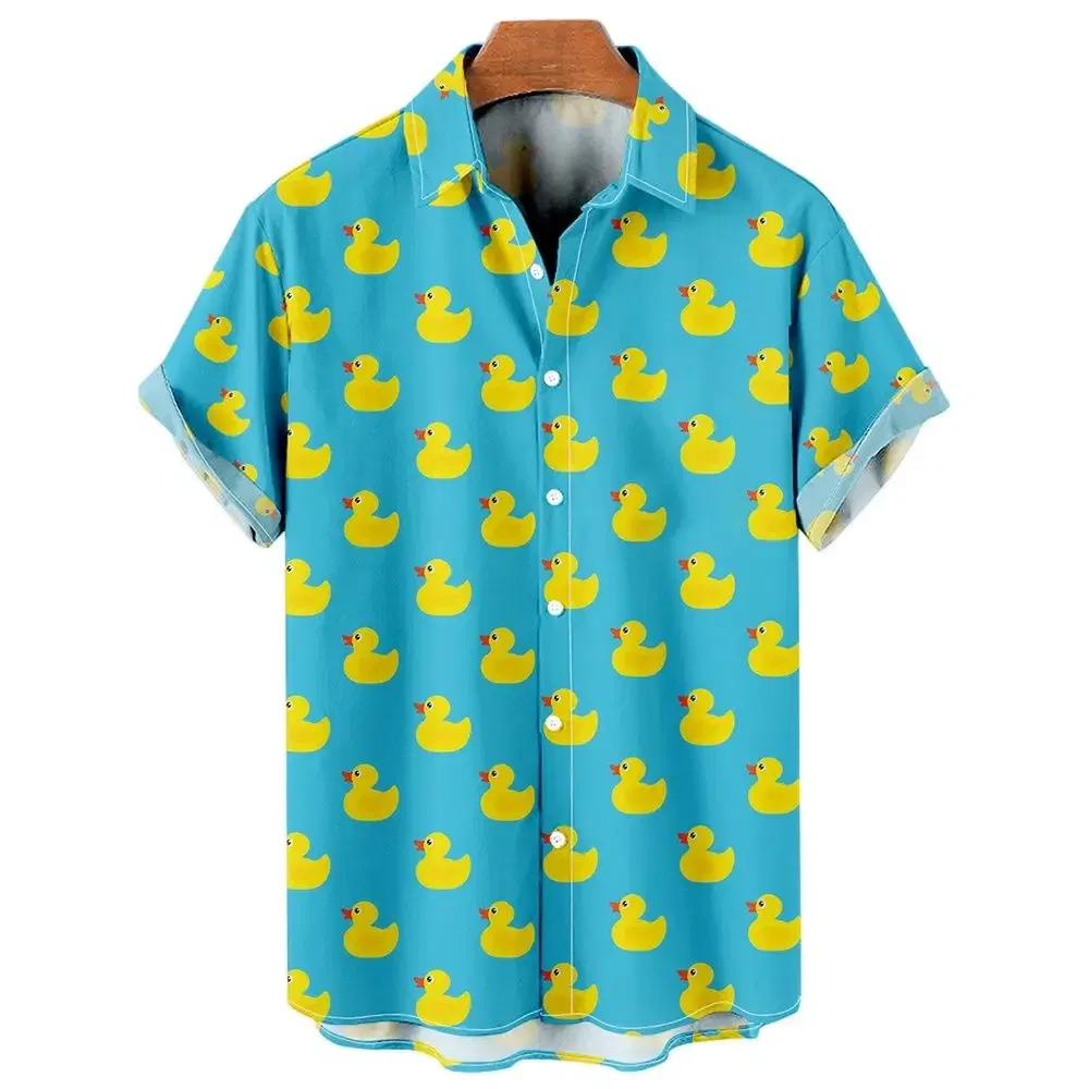 Color: Dark Grey, Size: S - Duck 3d Print Shirts Men Fashion Hawaiian Shirt Short Sleeve Casual Beach Shirts Boys Single-Breasted Blouse Men's Clothing