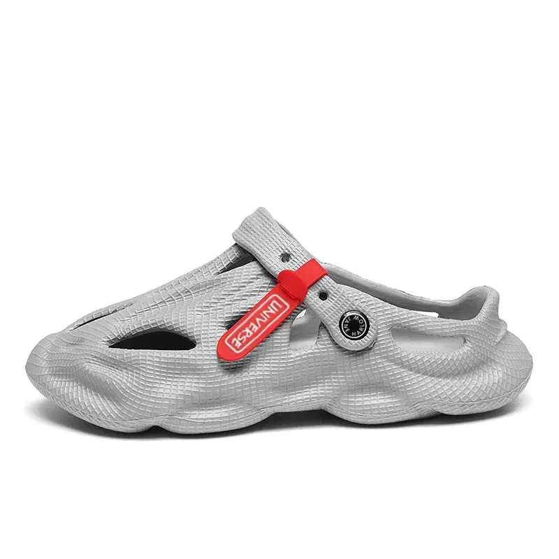 Color: GRAY, Shoe Size: 41 - Summer Men's Clogs Sandals Lightweight Breathable Anti-slip Beach Slippers Men Outdoor Slippers Clogs Anti-slip Beach Slippers