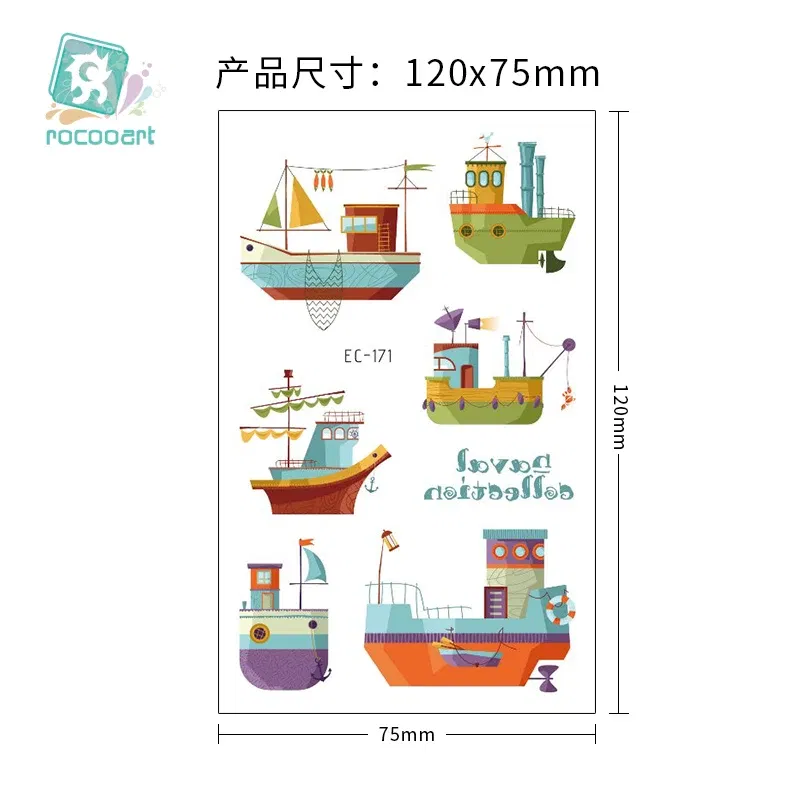 Color: army green - 1Sheets Vehicle Temporary Tattoo Small Cars Helicopter Train Steamship Hot Air Balloon Kid  Waterproof  Fake Tattoo Sticker