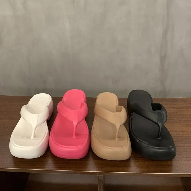 Color: black, Shoe Size: 37-38 - Casual Round Square Toe Women Flip-flops Innovative Desgin Soft-soled Outdoor Slippers Non-slip Lightweight Women's Sandals