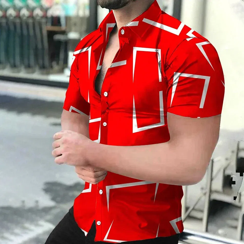 Color: Blue, Size: XXXL - 3D Men's Striped Printed Short Sleeve Shirt, Fashionable And Casual Loose Shirt, 2023 New Style.