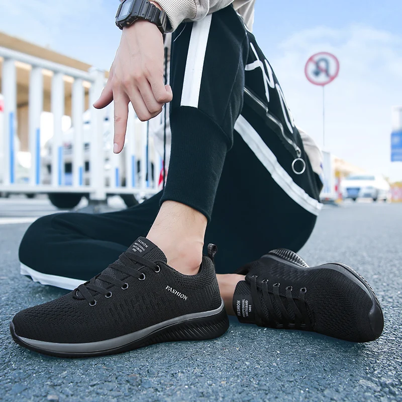 Shoe Size: 43, Color: Black - Men Casual Sneakers High Quality Male Sneakers Breathable Fashion Gym Light Walking Casual Shoes