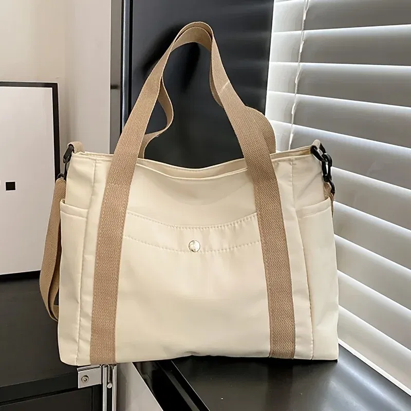Color: Blue - Large Capacity Nylon Crossbody Bag Casual Solid Color Messenger Shoulder Bag with Removable Strap