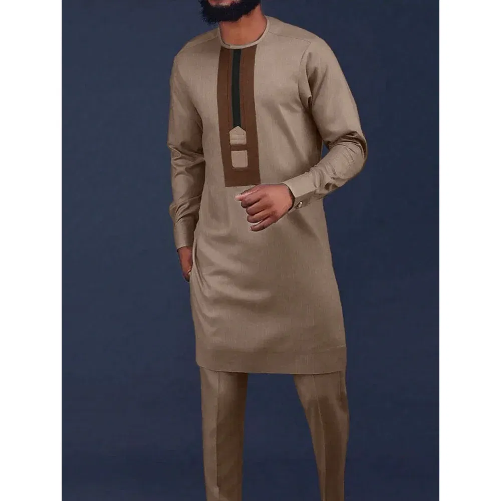 Color: Clear, Size: L - 2024 New African Traditional Men's Set Elegant and Fashionable Men's Suit Casual Embroidery Two Piece Set Men's Suit Kaftan