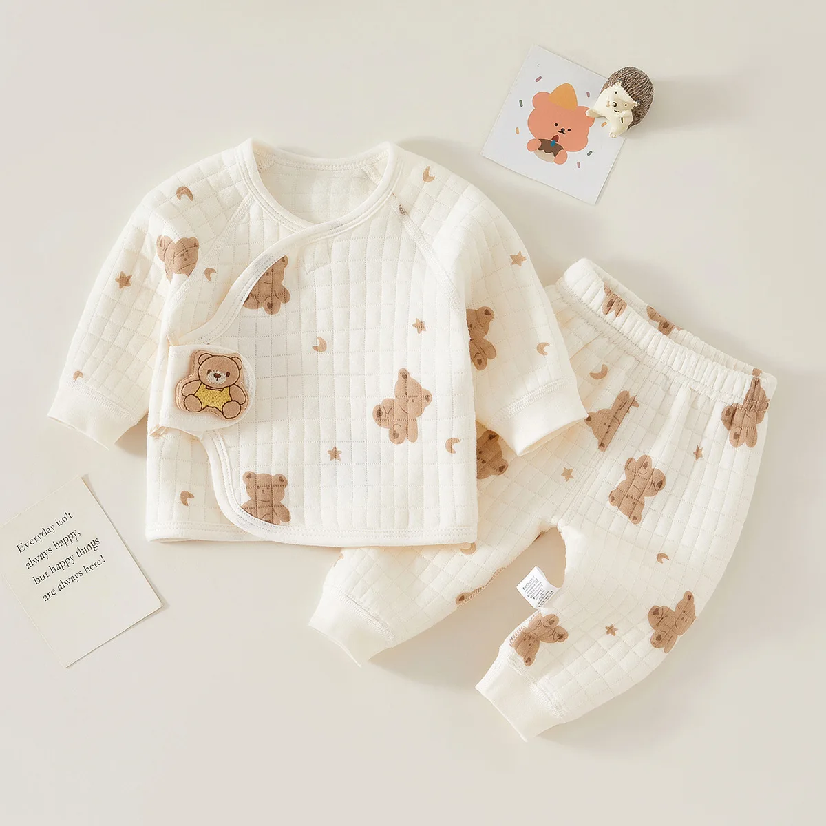 Color: AQUA, Kid Size: 6M - Autumn Winter Thermal Underwear Suit Baby Clothing Sets Boys Girls Pajama Sets Baby Warm Sleepwear Cartoon bear Kids Clothes