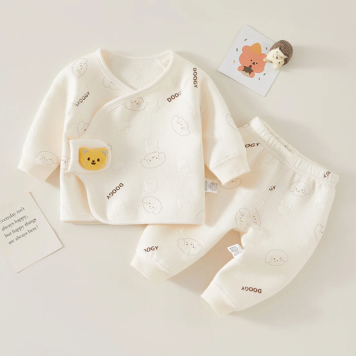 Color: AQUA, Kid Size: 6M - Autumn Winter Thermal Underwear Suit Baby Clothing Sets Boys Girls Pajama Sets Baby Warm Sleepwear Cartoon bear Kids Clothes