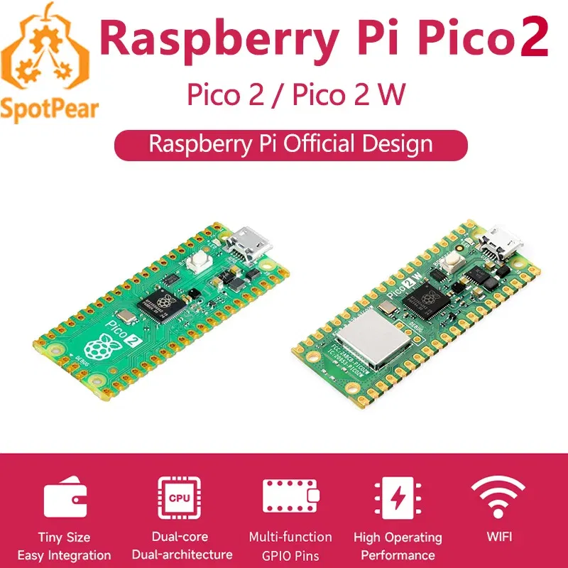 Color: Red - Raspberry Pi Pico 2 RP2350 Pico2 Optional Pico2W 2 W ARM Cortex-M33 And RISC-V Hazard3 520KByte 4MByte QSPI Flash