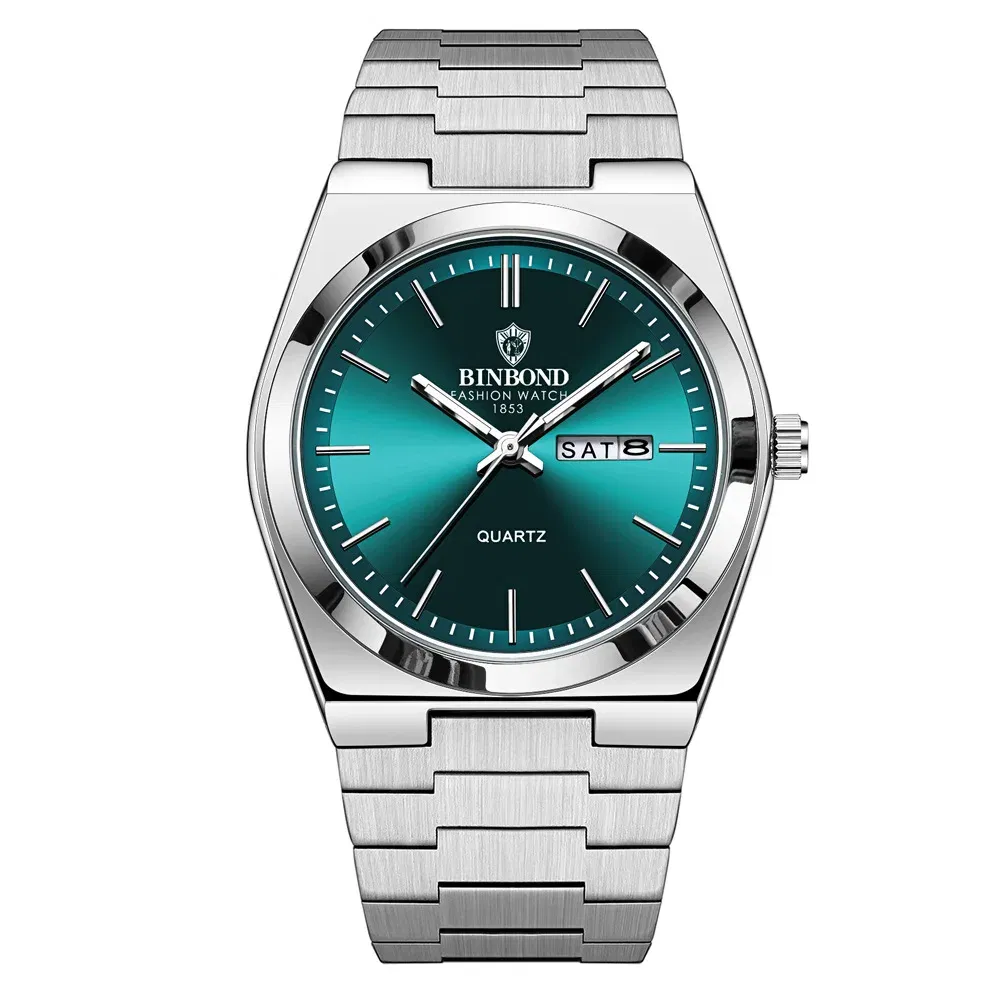 Color: Coffee - UTHAI Men Watch Light Luxury Brand Stainless Steel Double Calendar Waterproof Male Business Leisure Fashion Quartz Clock Watches