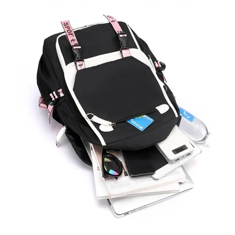 Color: Beige, Size: 17 Inches - Demon Slayer Backpack Schoolbag USB Laptop Bag Tokitou Muichirou Kanroji Mitsuri Men Women Rucksack Travel Shoulder Outdoor Bags