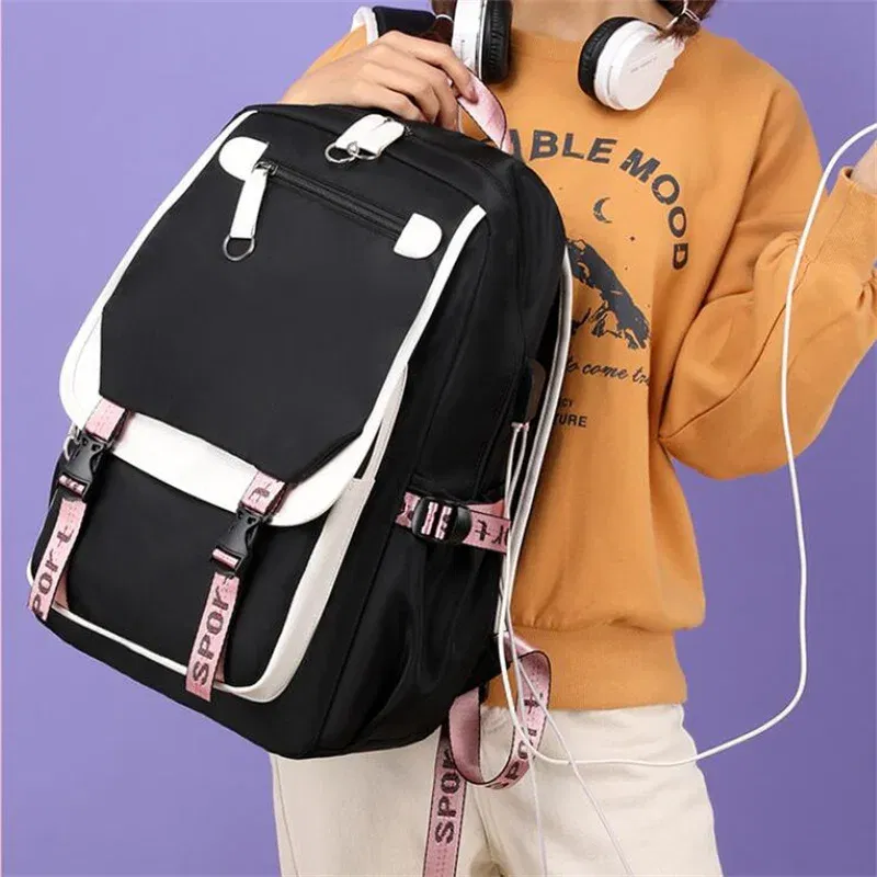Color: Beige, Size: 17 Inches - Demon Slayer Backpack Schoolbag USB Laptop Bag Tokitou Muichirou Kanroji Mitsuri Men Women Rucksack Travel Shoulder Outdoor Bags