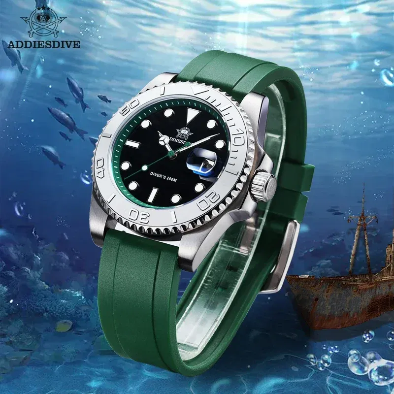 Color: Rose, Ships From: CHINA - ADDIESDIVE AD2040 Men's Watch 41mm Fashion Diver Quartz Watch 200m Diving Rubber Silicone Super Luminous Wristwatch Reloj Hombre