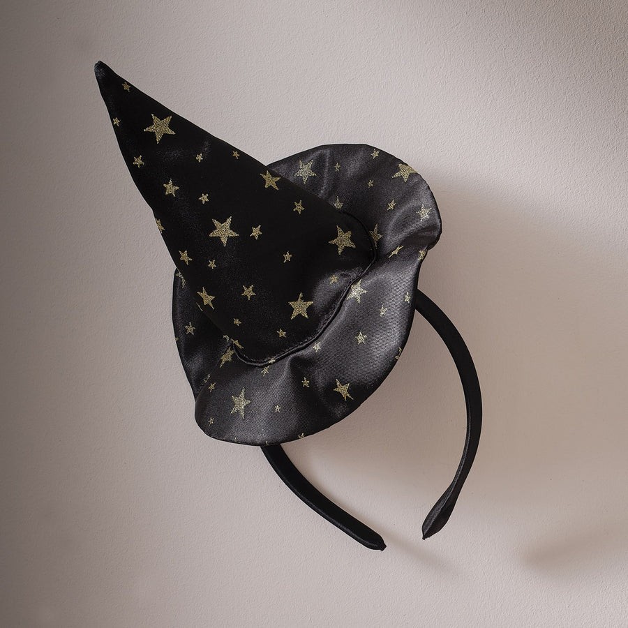 Witch Hat Headband - Fancy Dress Black & Gold Star