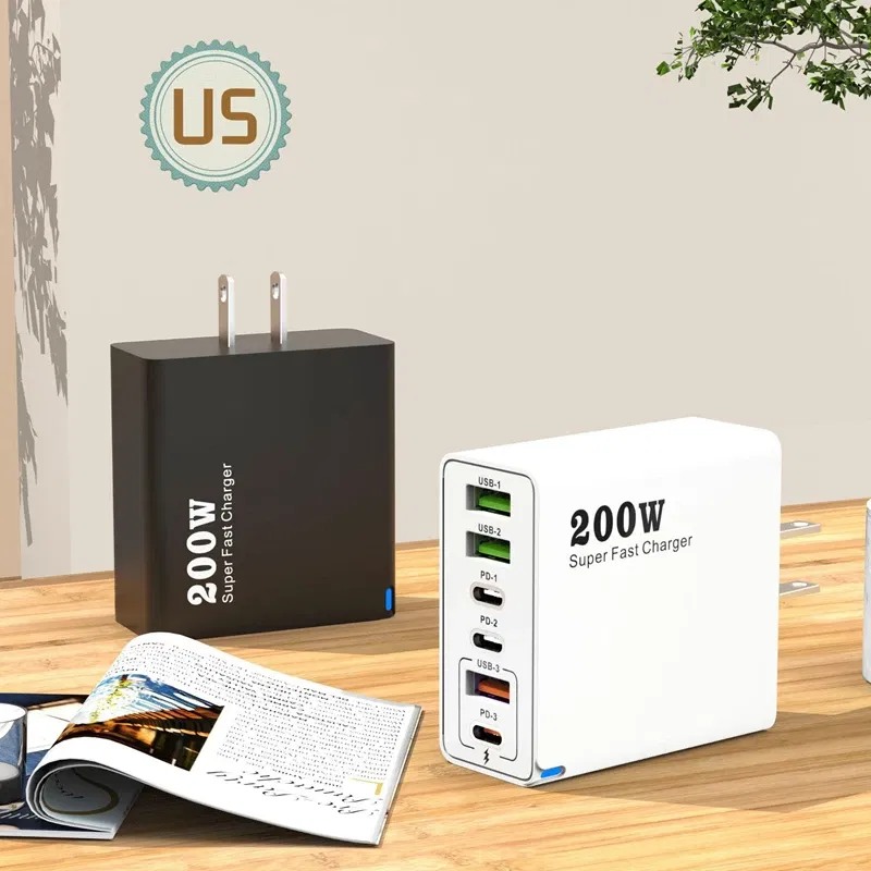 Plug Type: KR - Xiaomi 200W Super Fast Charging 6 Port USB C Charger PD3.0 USB C Type C Mobile Phone Charger For iPhone 16 Samsung Xiaomi ipad