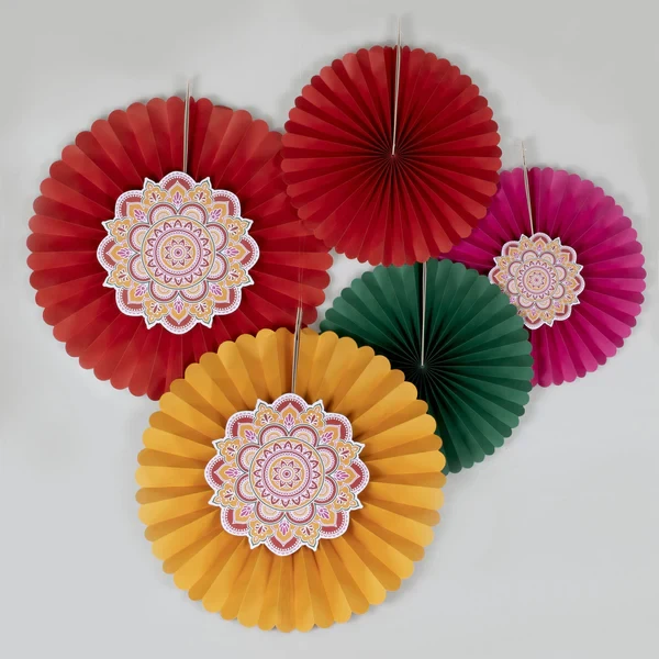 Paper Fan Decorations - Diwali Multi Coloured