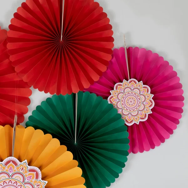 Paper Fan Decorations - Diwali Multi Coloured