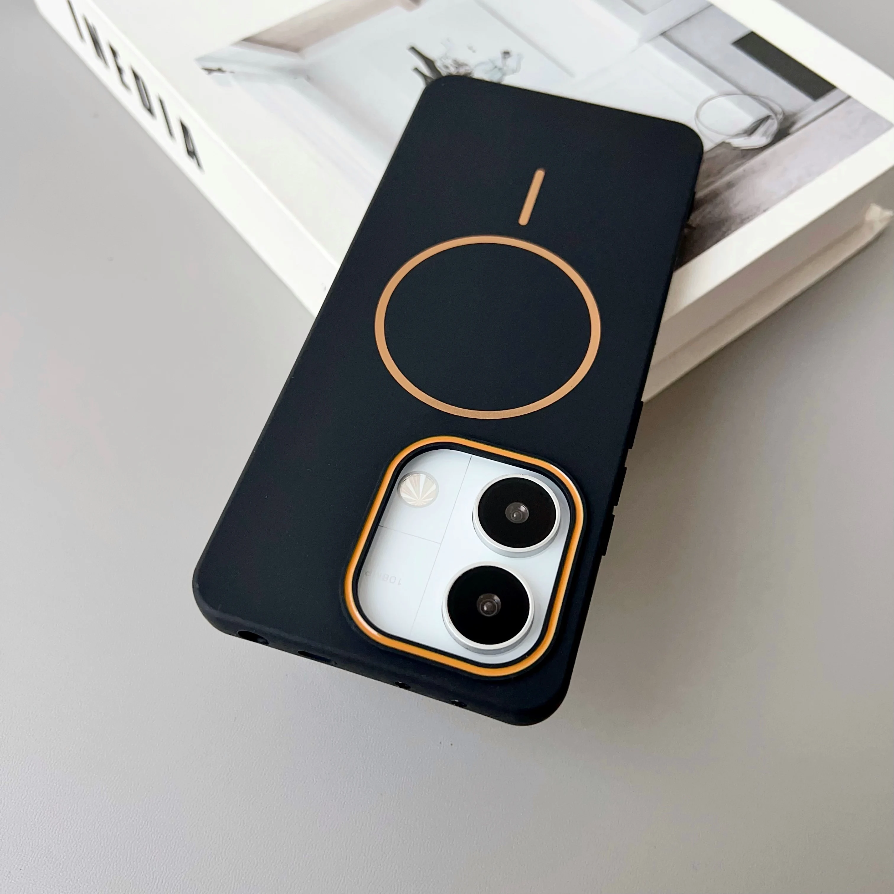Color: Brown, Compatibility by Model: Redmi Note 14 Pro 4G (Global) - NEW  For Redmi Note 14 13 Pro A4 A5 4G 5G skin sensitive original thin circle magnetic solid color phone protective case