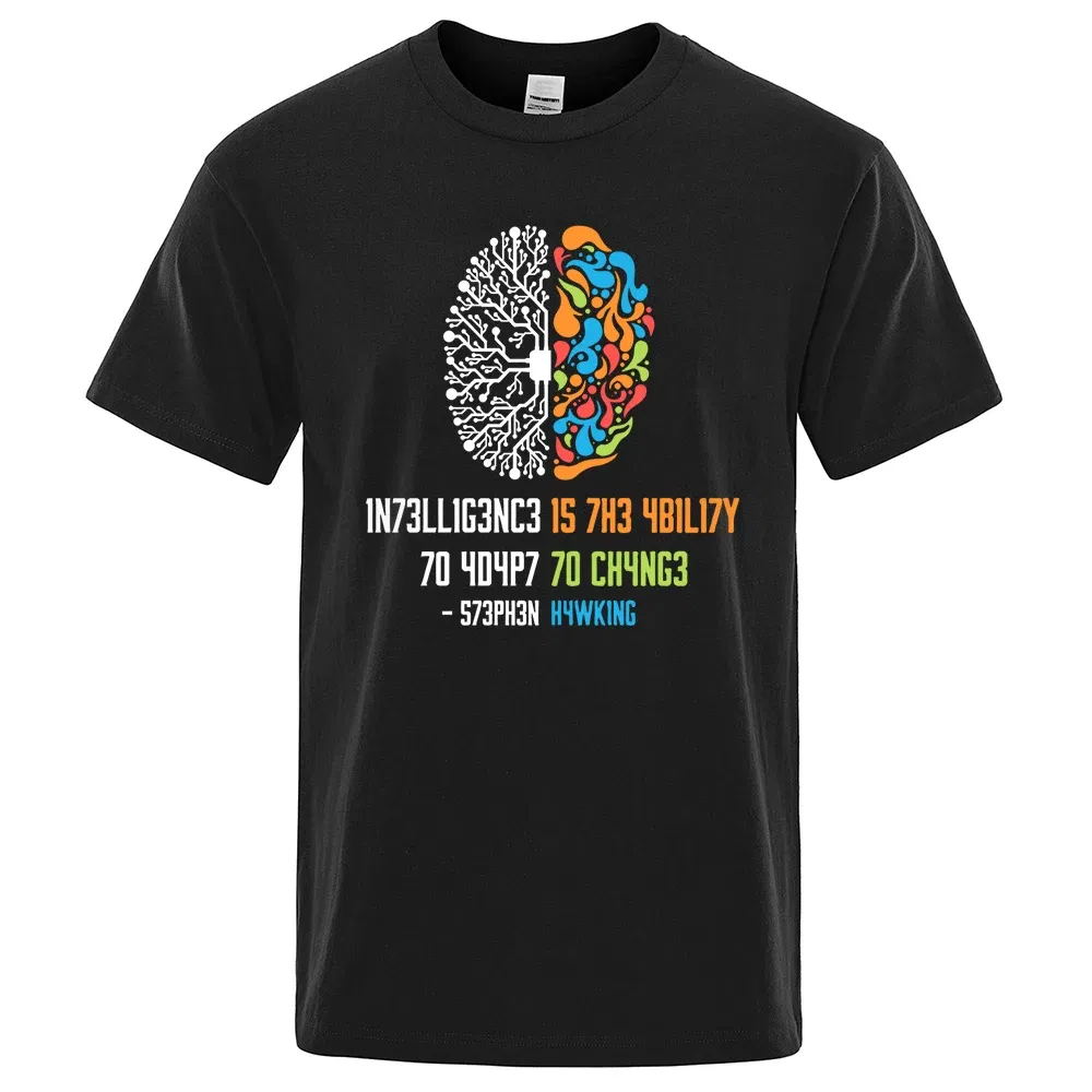 Color: GRAY, Size: L - Intelligence Is The Ability To Adapt To Change Tops Men Women Shirt Loose Clothing Loose Cotton Oversize Tshirt Hip Hop Tops