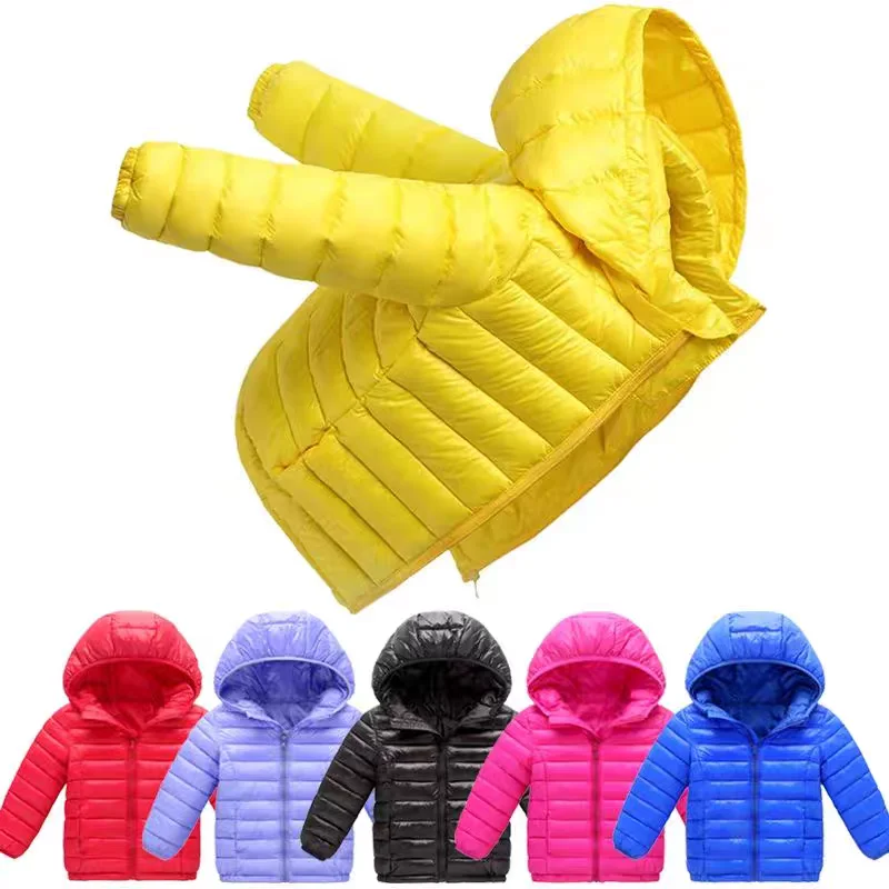 Color: black, Kid Size: 4T - Boys Girls Autumn Down Coats Kids Winter Windproof Jackets Children Solid Color Hooded Outerwear Teenager Fashion Warm Clothing