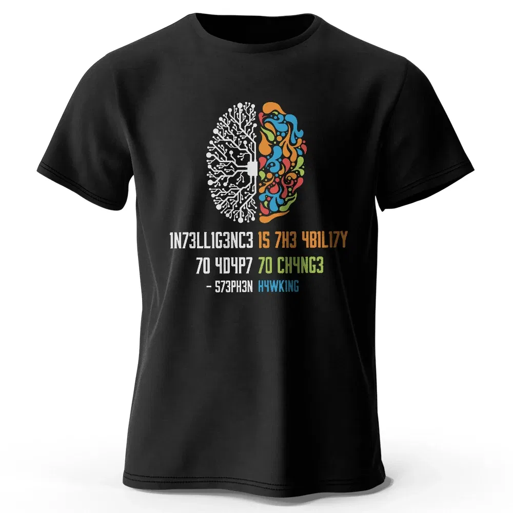 Color: Navy Blue, Size: XXL - Funny Brain Power Printed 100% Cotton T-Shirt, Soft & Breathable Round Neck Short Sleeve Tee, Unisex Quirky Style