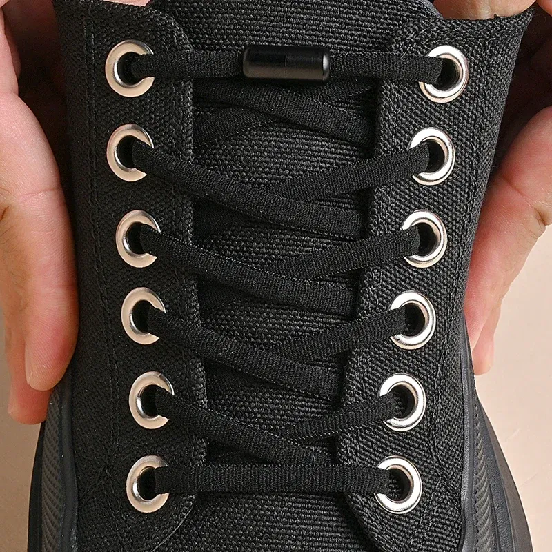 Color: black, Length: 100cm - Elastic No Tie Shoelaces Semicircle Shoe Laces for Kids and Adult Sneakers Shoelace Quick Lazy Metal Lock Laces Shoes Strings