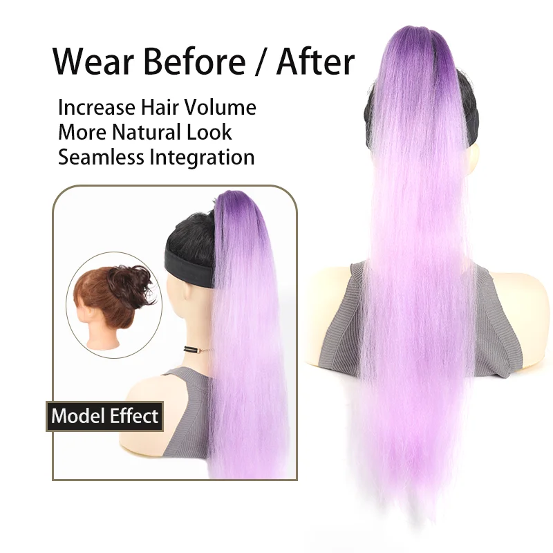 Color: 4/27HL, Stretched Length: 26inches - LUPU Synthetic Ponytail Extension with Elastic Tie Hair Band 26" Long Straight Colored Braiding Ponytail Ombre Pink Purple Blue