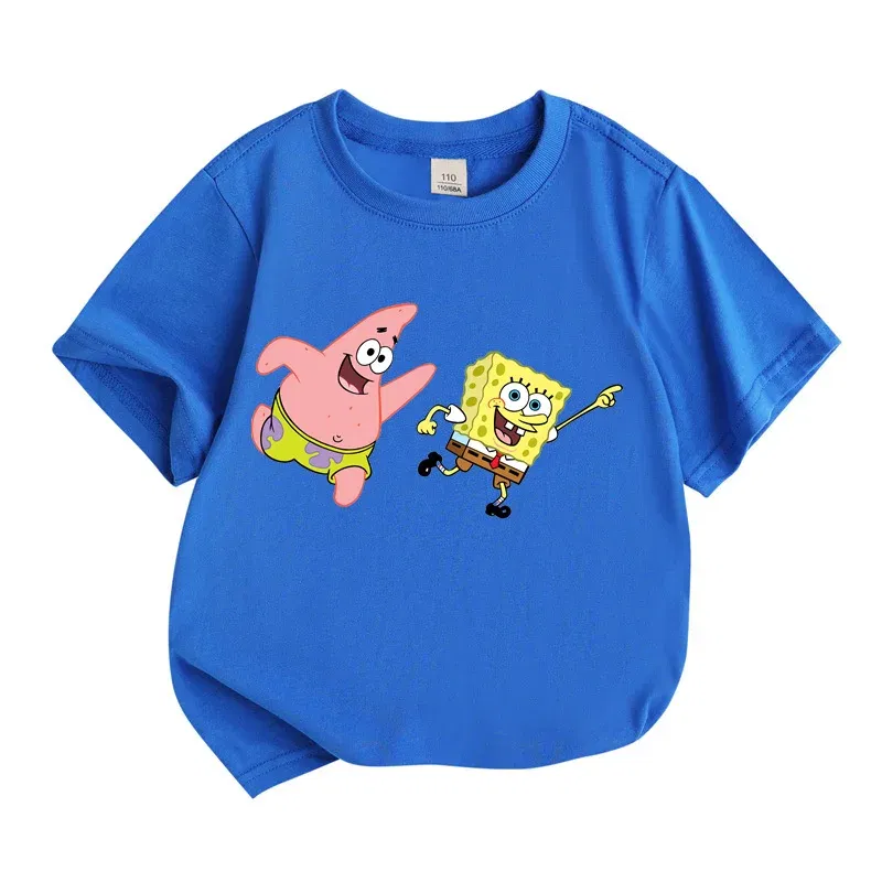 Color: Silver, Kid Size: 3T - Mr. Krabs Squidward Sandy Spongebob T-shirt 100%Cotton Children Round Neck Short-sleeved Boys Girls Fashion Kids Clothes