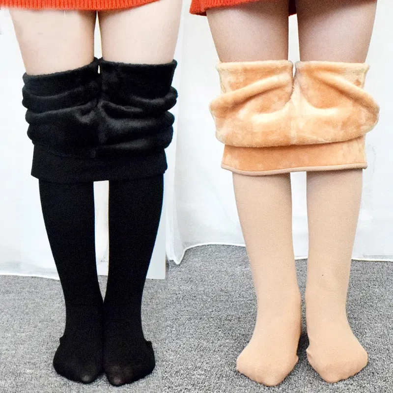 Color: SKY BLUE, Size: 100cm - High Quality Winter Fur Girls Leggings Thick Velvet Children Pants Warm Elastic Waist Cotton Kids Girls Trousers