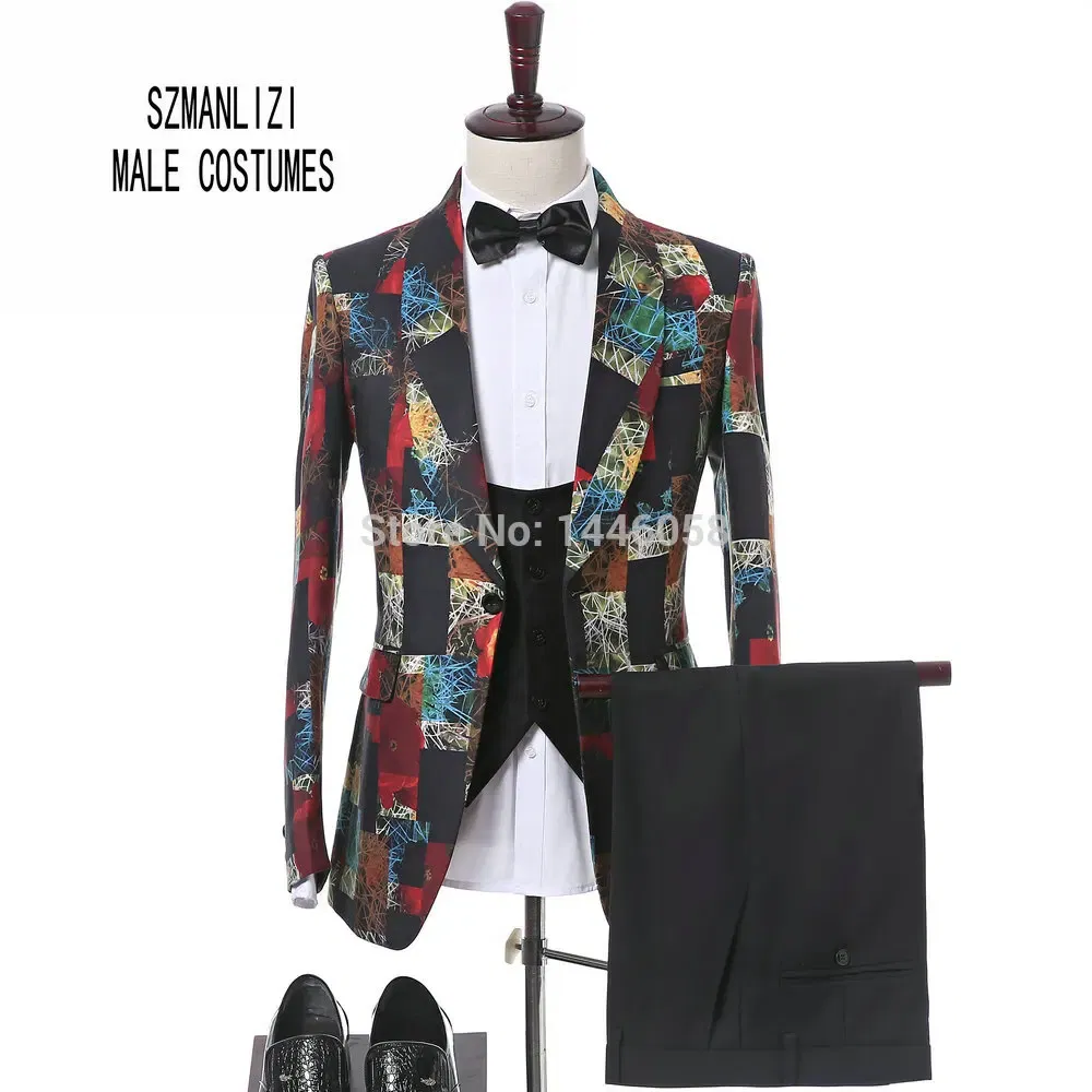 Color: Blue, Size: 5XL - SZMANLIZI 2022 Latest Designs Black Floral Party Blazer Men Suits Costume Homme Groom Tuxedos Wedding Terno Masculino 3 Pieces