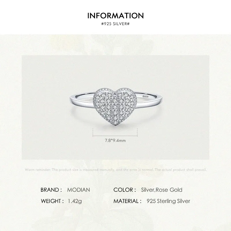 Gem Color: Yellow, Ring Size: 6 - MODIAN 925 Sterling Silver Delicate Romantic Love Heart Finger Ring Zirconia For Women Fine Jewelry Valentine Day Gift